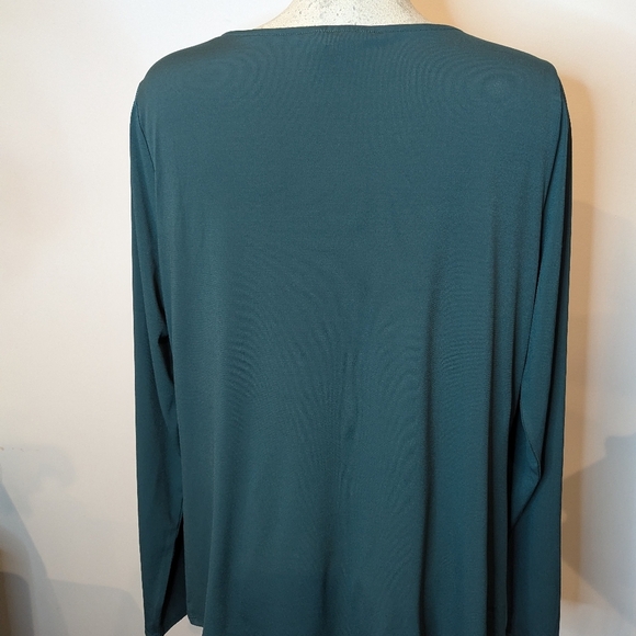 NWT RW&CO Emerald green Long-Sleeve stretch knit Top, Draped Neckline Sz XXL - Picture 8 of 16